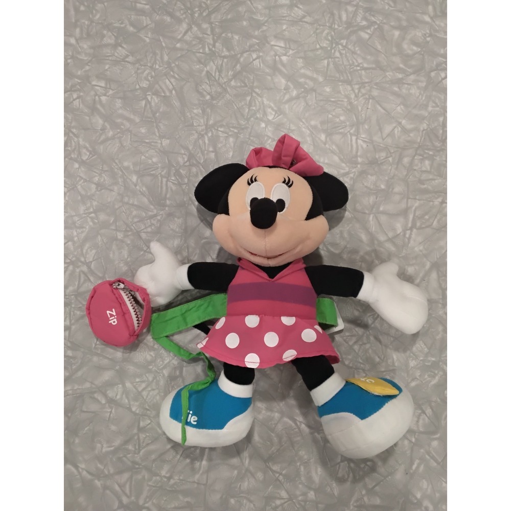 Disney‎ Minnie Mouse Plush Activity Toy Zip Buckle Button Tie Learn Skills